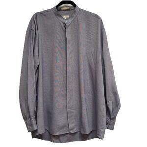 Elliott Rayon Shirt Men Size L Neck 16" -16 1/2 Blue‎ Banded Collar Long Sleeve